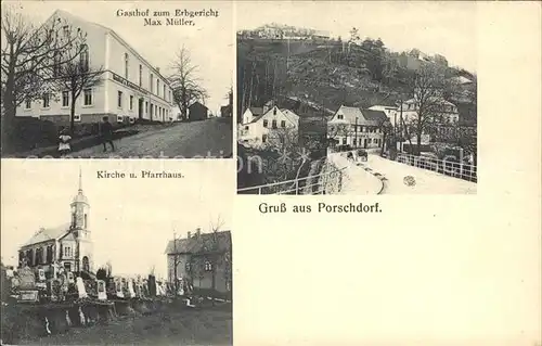 Porschdorf Gasthof zum Erbgericht Kirche Pfarrhaus Kat. Porschdorf