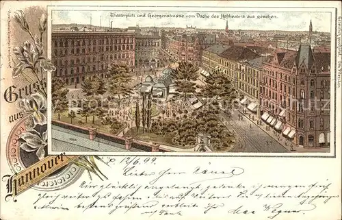 Hannover Theaterplatz Georgenstrasse Litho Reichspost Kat. Hannover