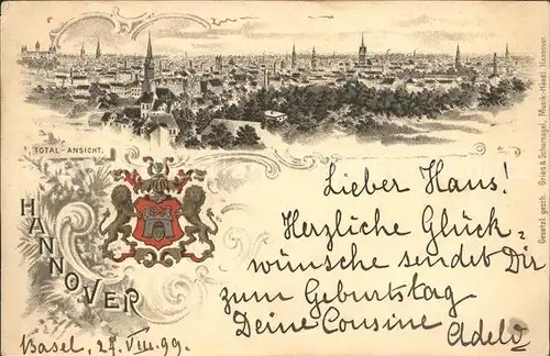 Hannover Totalansicht Wappen Reichspost Kat. Hannover