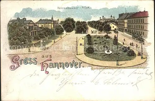 Hannover Herrenhaeuser Allee Litho Kat. Hannover