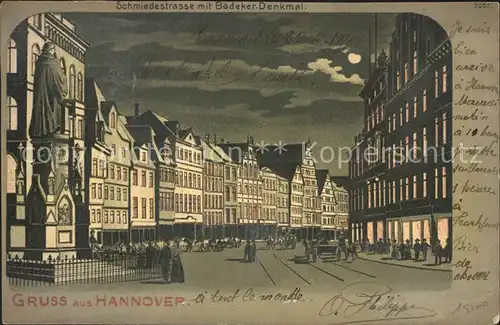 Hannover Schmiedestrasse mit Boedeker Denkmal im Mondschein Kat. Hannover