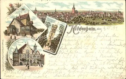 Hildesheim Gasthaus Aussichtsturm Geigenberg Rathaus Litho Reichspost Kat. Hildesheim