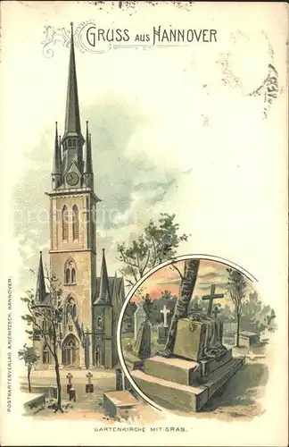 Hannover Gartenkirche mit Grab Kuenstlerkarte Reichspost Kat. Hannover