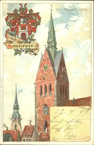 Hannover Marktturm Wappen Kuenstlerkarte Kat. Hannover