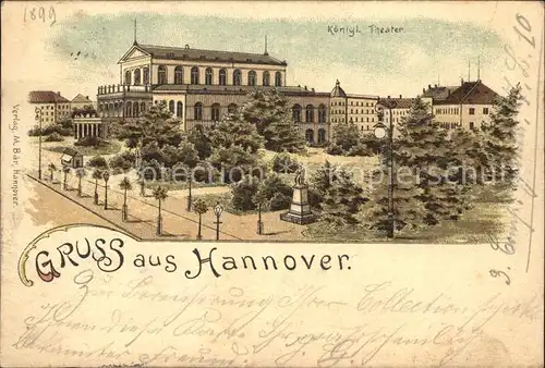 Hannover Koenigliches Theater Litho Reichspost Kat. Hannover