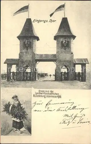 Hannover Landwirtschaftliche Ausstellung 1903 Eingangstor Baeuerin Kat. Hannover