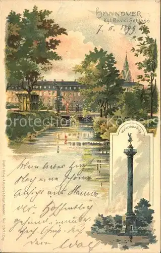Hannover Koenigliches Residenzschloss Waterloo Saeule Kuenstlerkarte Kat. Hannover