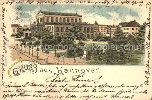 Hannover Koenigliches Theater Litho Reichspost Kat. Hannover