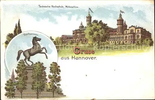 Hannover Welfenschloss Technische Hochschule Sachsenross Litho Reichspost Kat. Hannover