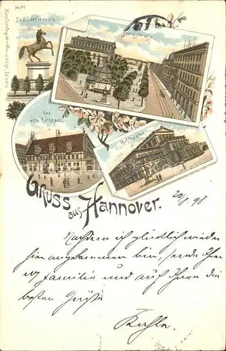 Hannover Sachsenross Georgstrasse Hoftheater Altes Rathaus Litho Reichspost Kat. Hannover