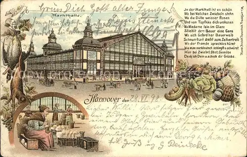 Hannover Markthalle Litho Reichspost Kat. Hannover