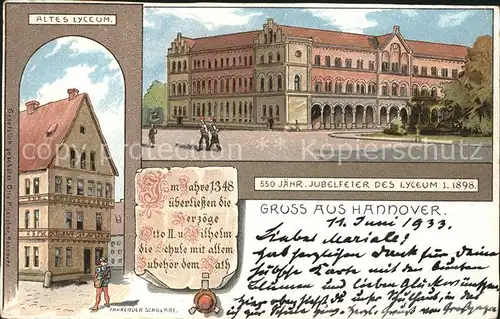 Hannover 550 Jaehr. Jubelfeier des Lyceum 1898 Kat. Hannover
