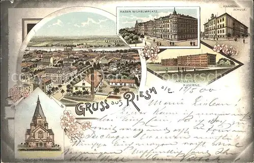 Riesa Sachsen Panorama Trinitatiskirche Kaiser Wilhelm Platz Knabenschule Artilleriekaserne Kat. Riesa