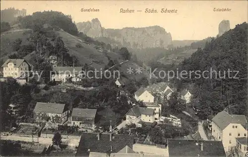 Rathen Saechsische Schweiz mit Gansfelsen und Talwaechter Kat. Rathen Sachsen