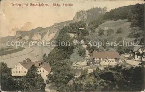 Rathen Saechsische Schweiz mit Basteifelsen und Elbtal Kat. Rathen Sachsen