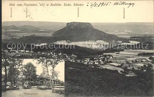 Papstdorf Blick vom Papststein mit Lilienstein Restauration Kat. Gohrisch