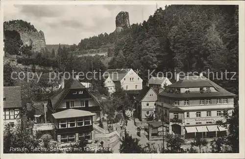 Rathen Saechsische Schweiz mit Talwaechter Kat. Rathen Sachsen