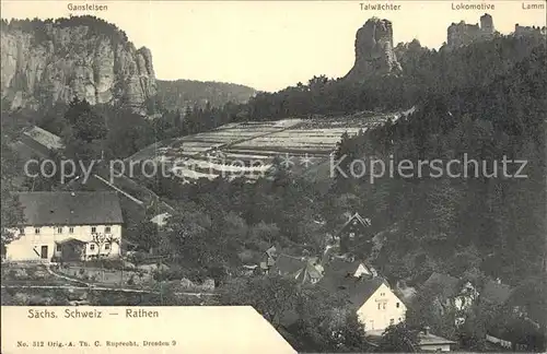 Rathen Saechsische Schweiz mit Gamsfelsen Talwaechter Lokomotive Lamm Kat. Rathen Sachsen