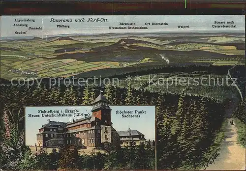 Oberwiesenthal Erzgebirge Panorama mit Fichtelberg und Neuem Unterkunftshaus Kat. Oberwiesenthal