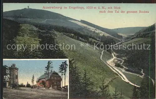 Auersberg Wildenthal Aussichtsturm Unterkunftshaus mit dem Tal der grossen Bockau Kat. Eibenstock