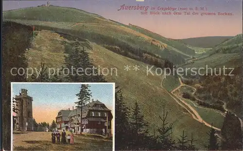 Auersberg Wildenthal Aussichtsturm Unterkunftshaus Blick ins Tal der grossen Bockau Kat. Eibenstock
