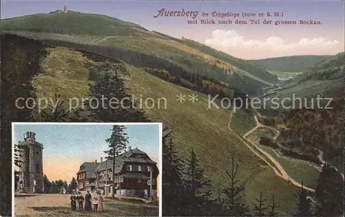 Auersberg Wildenthal Aussichtsturm Unterkunftshaus mit Tal der grossen Bockau Kat. Eibenstock
