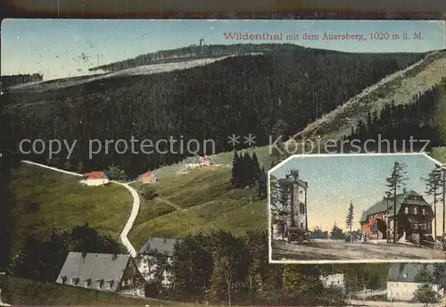 Wildenthal Eibenstock mit Aussichtsturm und Unterkunftshaus auf dem Auersberg