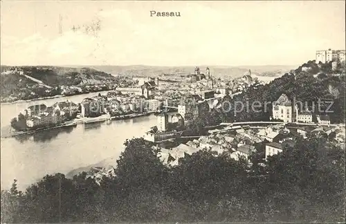 Passau Panorama mit Donau Inn und Ilz Kat. Passau