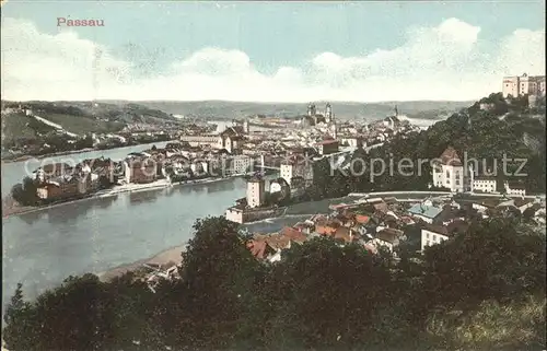 Passau Panorama mit Donau Inn und Ilz Kat. Passau