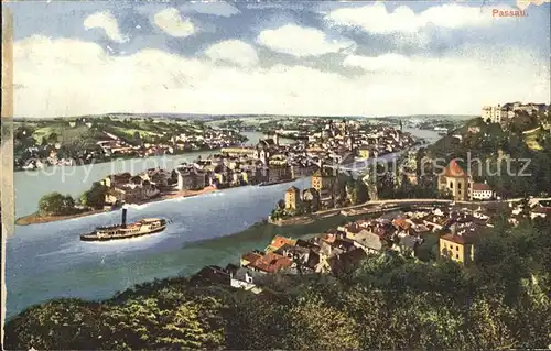 Passau Panorama mit Donau Inn und Ilz Kat. Passau