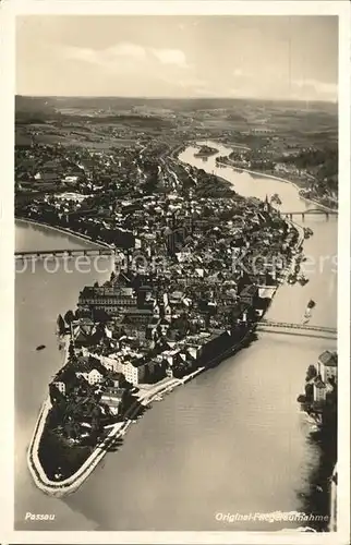 Passau mit Donau und Inn Fliegeraufnahme Kat. Passau