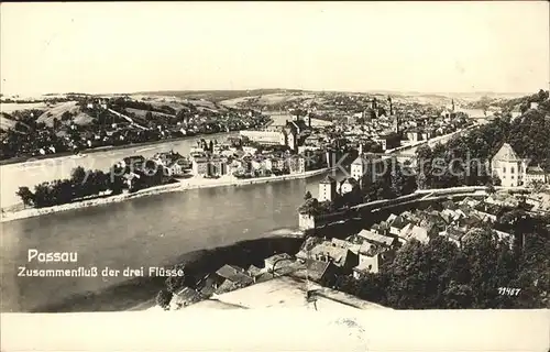 Passau Panorama mit Donau Inn und Ilz Kat. Passau