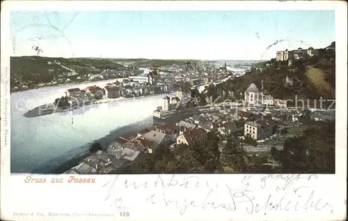 Passau Panorama mit Donau Inn und Ilz Kat. Passau