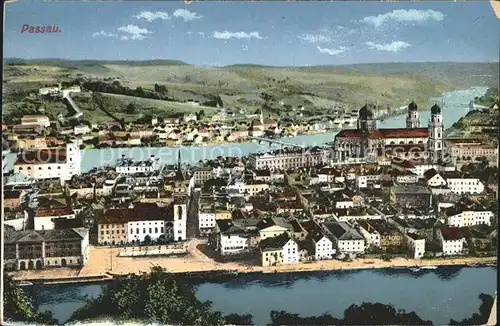 Passau Panorama mit Inn Donau und Dom Kat. Passau