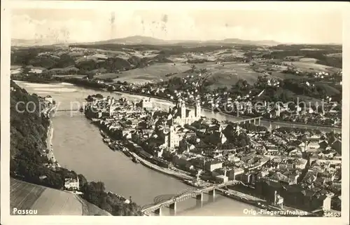 Passau Donau Inn und Dom Fliegeraufnahme Kat. Passau