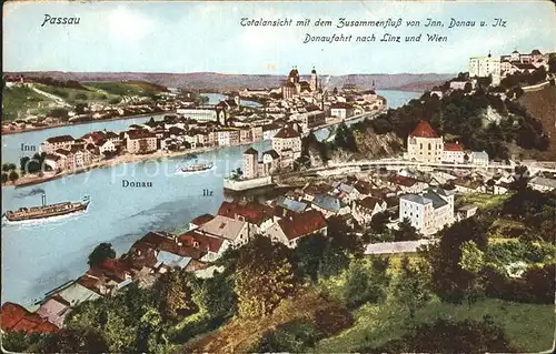 Passau Zusammenfluss von Inn Donau und Ilz Kat. Passau