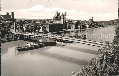 Passau Neue Haengebruecke Dom Dampfer Kat. Passau