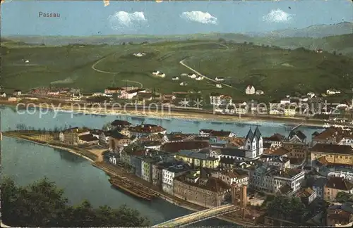Passau Panorama Zusammenfluss von Donau und Inn Kat. Passau