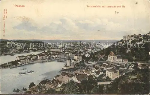 Passau Totalansicht mit Innstadt Ilz Donau und Inn Kat. Passau