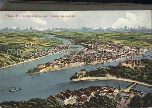 Passau Zusammenfluss von Inn Donau und Ilz Kat. Passau