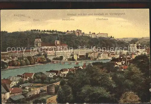 Passau Altstadt mit Inn und Innstadt Dom Innbruecke Festung Oberhaus Kat. Passau