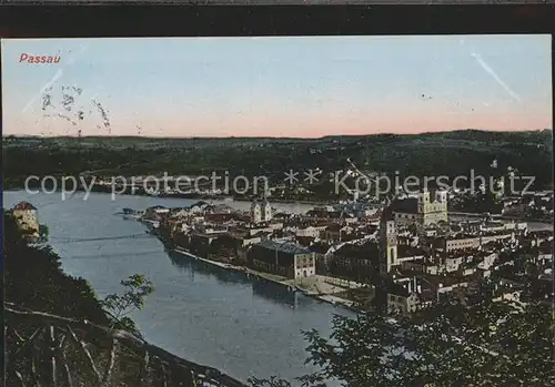 Passau Panorama Zusammenfluss von Inn und Donau Kat. Passau