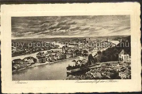 Passau Zusammenfluss von Ilz Donau und Inn Kat. Passau