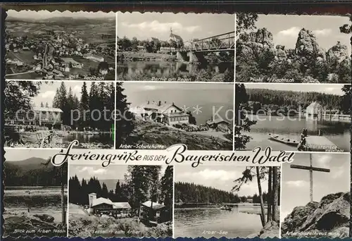 Viechtach Bayerischer Wald Partie am Regen Pfahl Arbersee Gasthaus Arber Schutzhuette Hoellensteinsee Arber Sessellift und Gipfelkreuz Kat. Viechtach