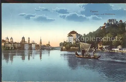 Passau Festung Ober und Niederhaus Fischerboot Kat. Passau