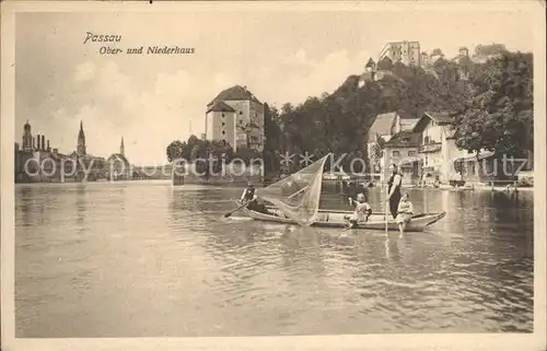 Passau Festung Ober und Niederhaus Fischerboot Kat. Passau