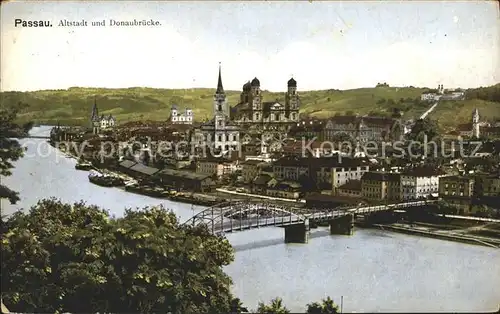 Passau Dreifluessestadt Donau Inn Ilz Altstadt mit Donaubruecke Kat. Passau
