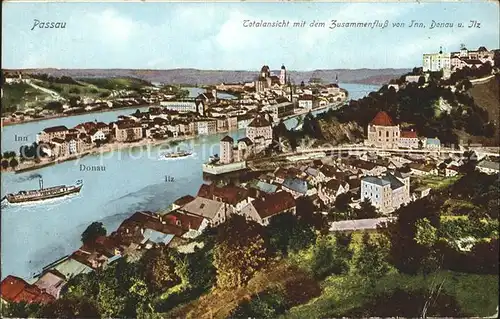 Passau Fliegeraufnahme Dreifluessestadt Donau Inn Ilz Kat. Passau