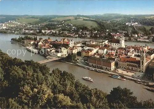 Passau Dreifluessestadt Donau Inn und Ilz Fliegeraufnahme Kat. Passau