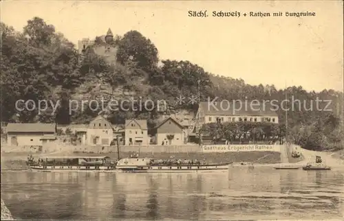 Rathen Saechsische Schweiz Gasthaus Erbgericht mit Burgruine  Kat. Rathen Sachsen